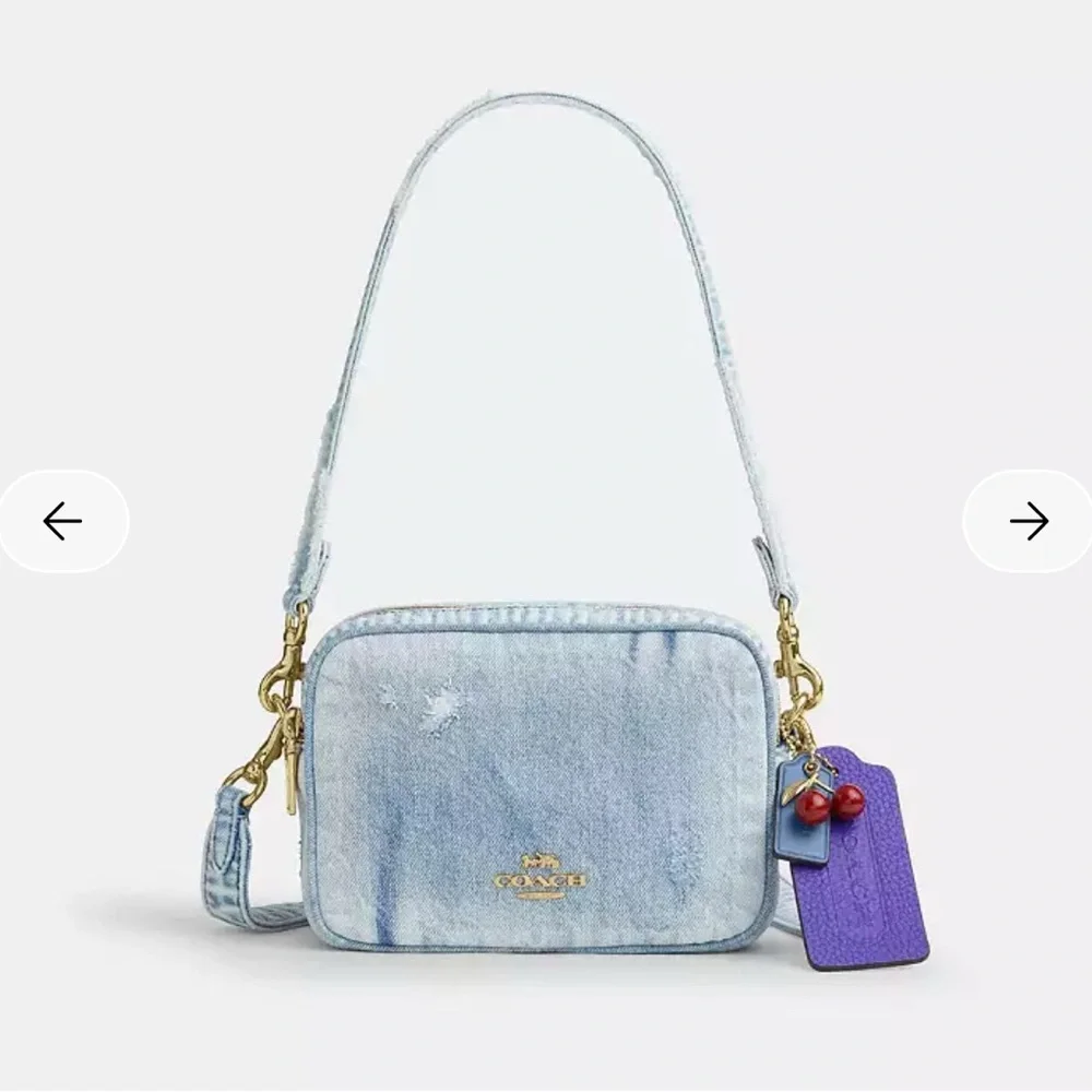 NWT🍒Coach Mini Carey Crossbody Bag In Loved Denim With Cherry Charms CEK75 Rare - Picture 5 of 8